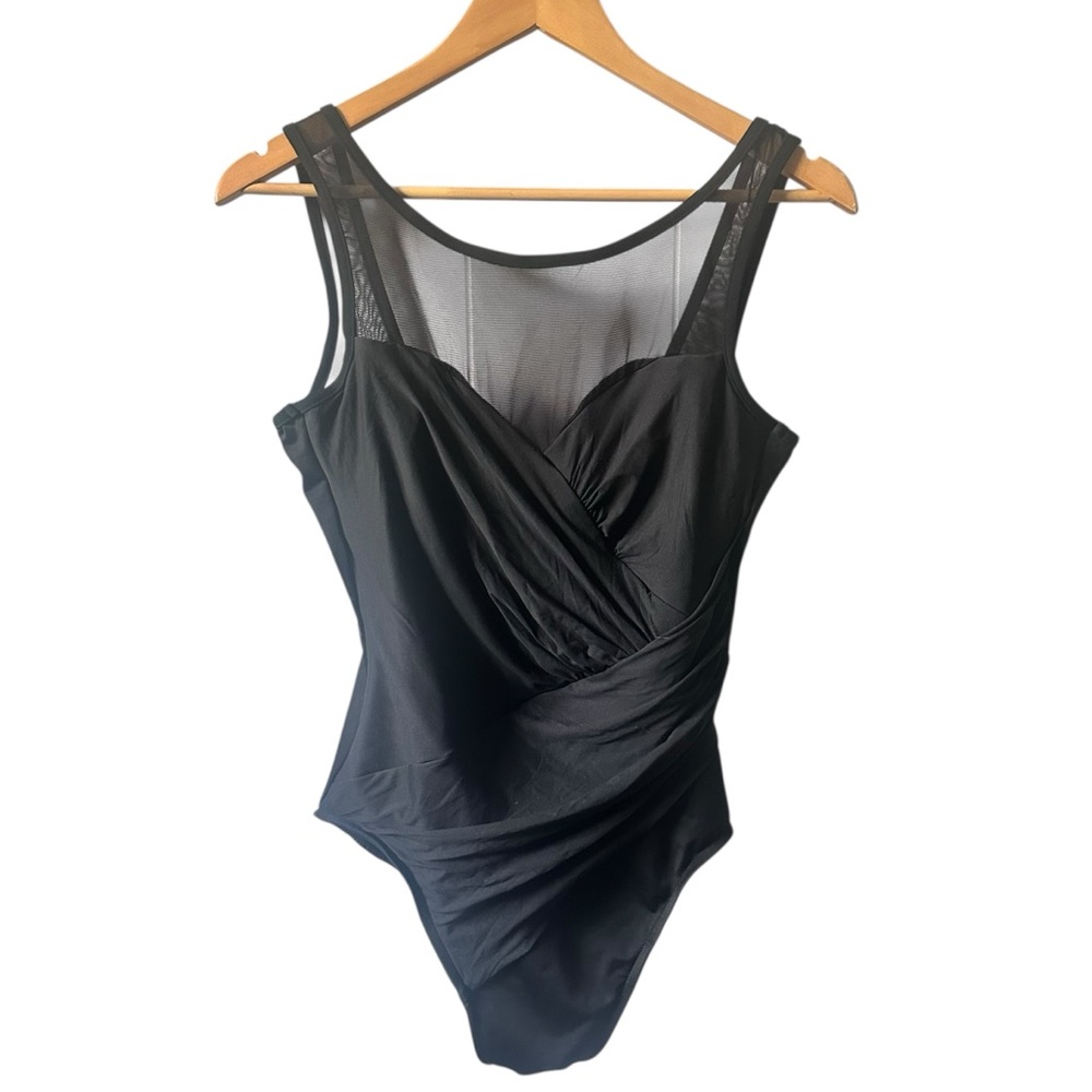 Miraclesuit Black Mesh One Piece Swimsuit Style 56716 Size 14